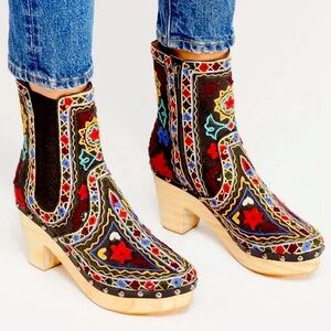 Free People Multicolor Embroidered Clogs
